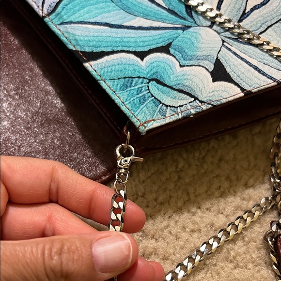 Pineda Covalin Blue and Brown Floral Crossbody Bag - Picture 8 of 8